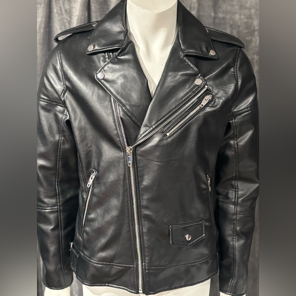 Zara women Black Faux Leather Biker Jacket